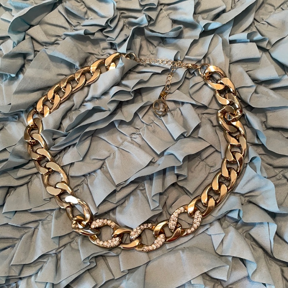 Gold and rhinestone chain necklace